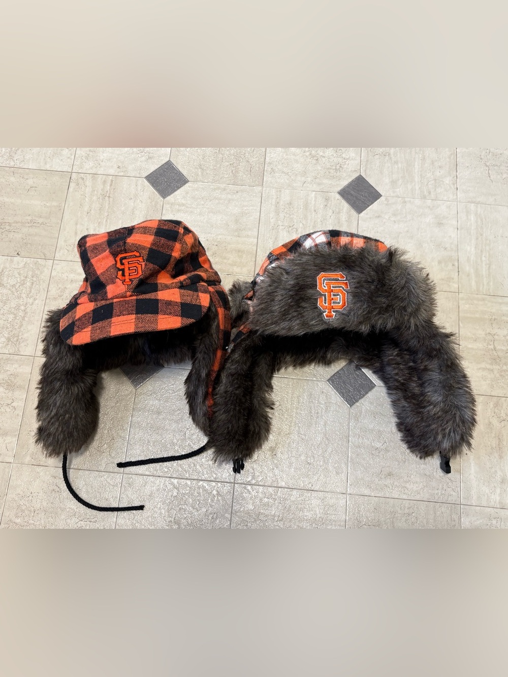 San Francisco Giants Sga Warm Furry Two Flaps Hats Plaid Flannel